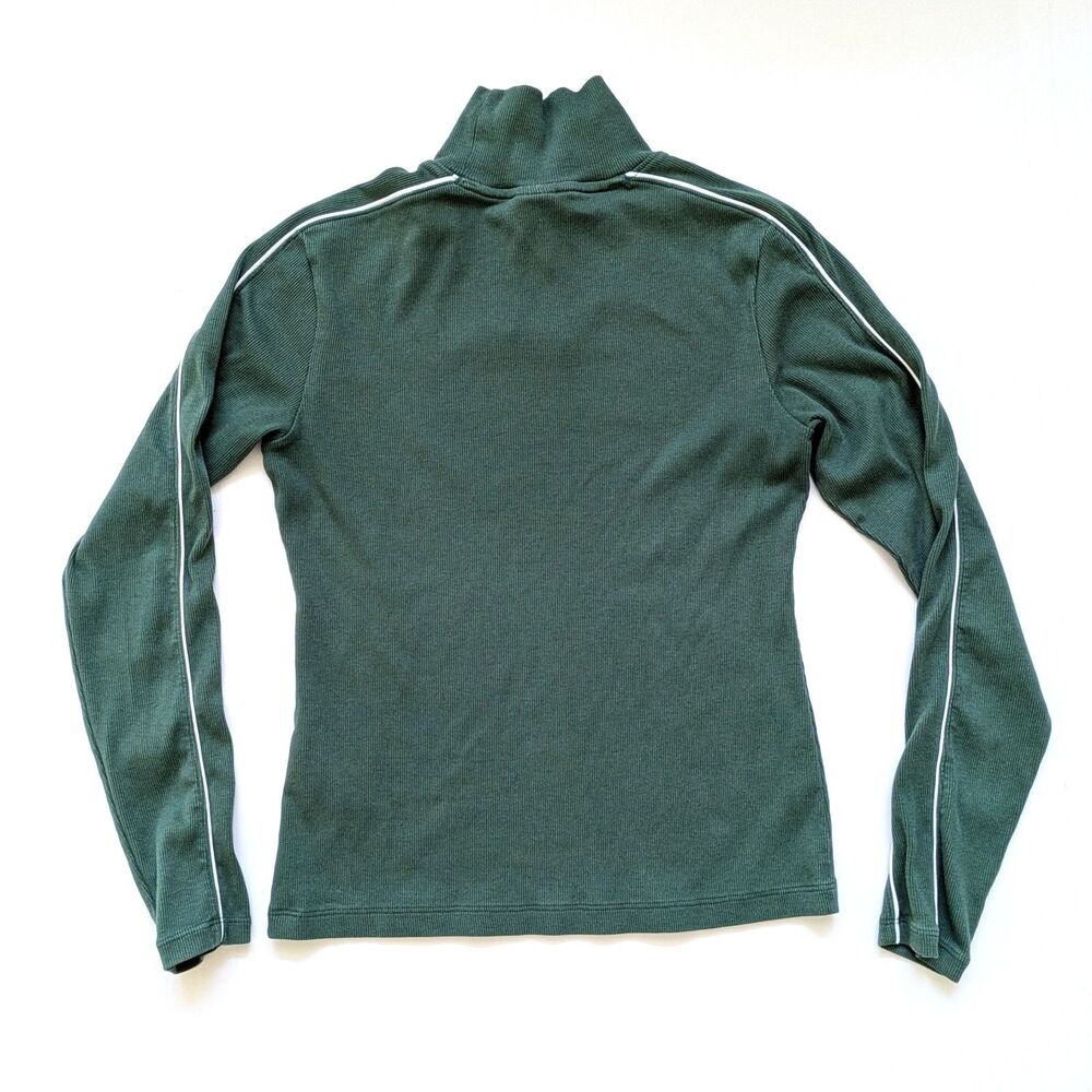 Nike Women's Small Ribbed Mock Neck Top Green Long Sleeve White Piping Cotton - Picture 4 of 10